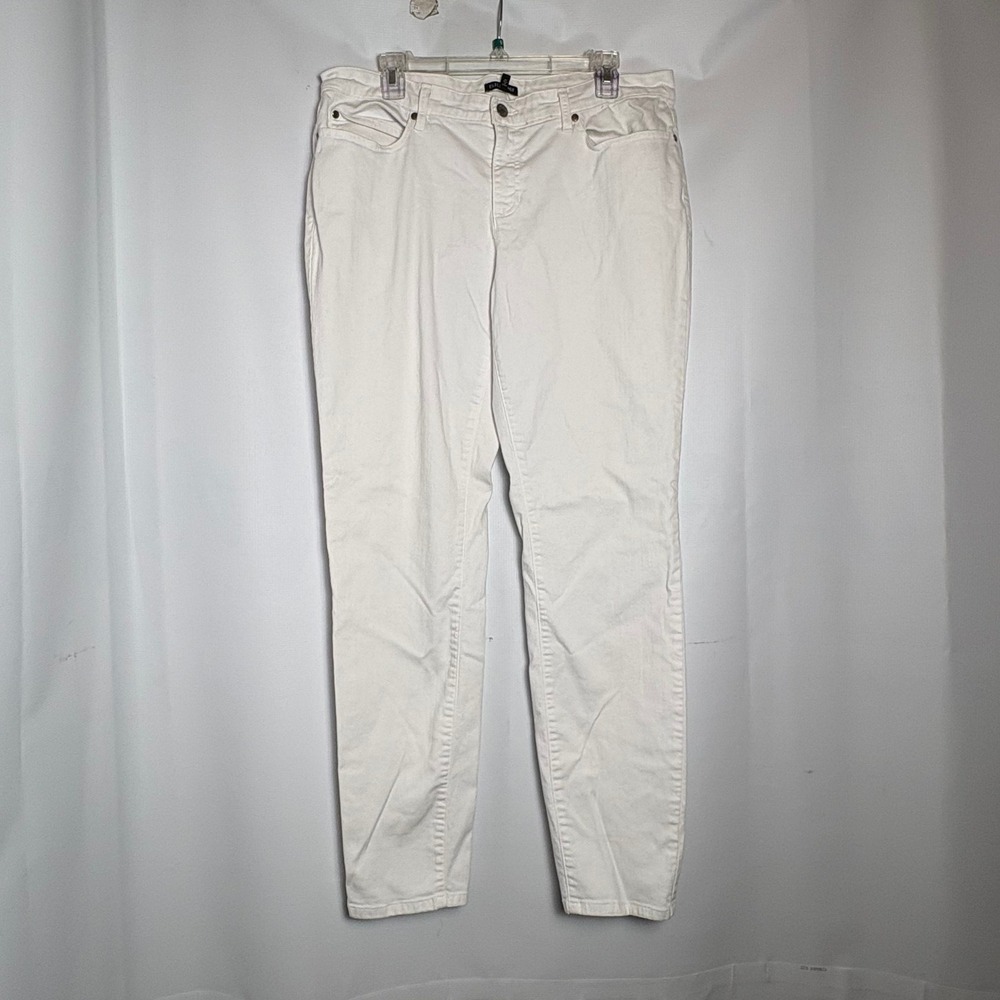 Eileen Fisher Womens White Skinny Slim Leg Jeans‎ Size 14 Made in USA Stretch